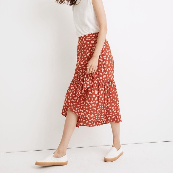Madewell Ruffle-Wrap Midi Skirt in Happy Hibiscus - Picture 4 of 12
